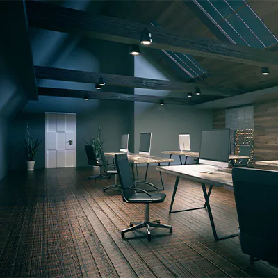 Office at night: Burglary protection through lighting